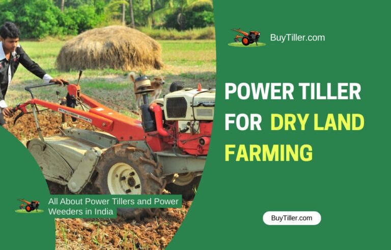 Power tiller working in dry land farming field with hard soil conditions